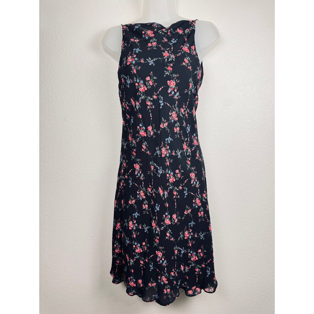 Ralph‎ Lauren Black Floral Chiffon Fit & Flare Dress Size 2 Romantic Cottagecore